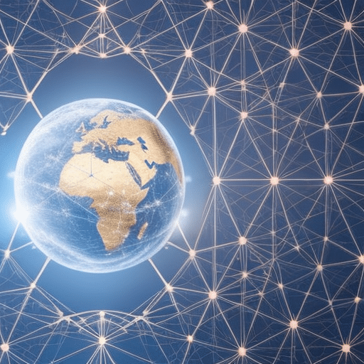 An image showcasing a globe surrounded by interconnected nodes, symbolizing the global reach of blockchain technology in revolutionizing charitable giving