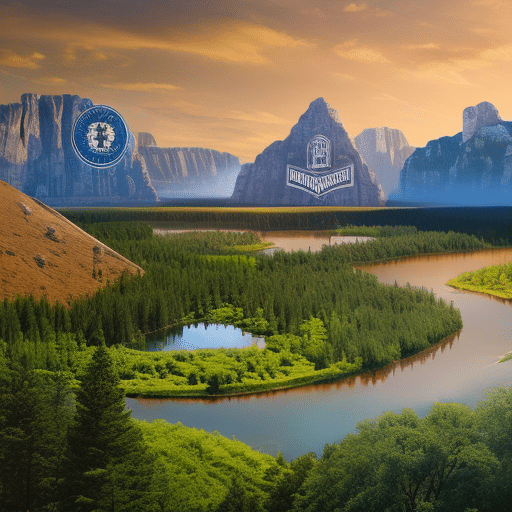 An image showcasing a lush national park landscape with a diverse array of cryptocurrency logos floating above, symbolizing the wide range of digital currencies accepted by the National Park Foundation