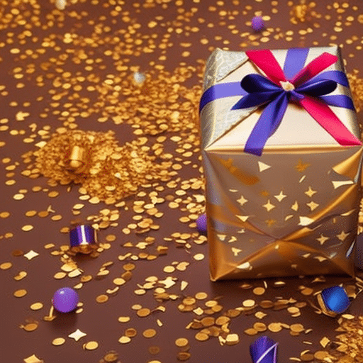 An image showcasing a beautifully wrapped gift box, adorned with a shiny Bitcoin logo
