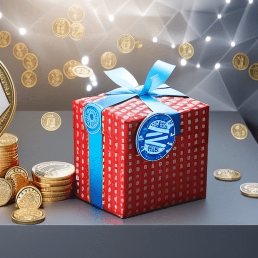 An image showcasing a festive scene with a beautifully wrapped gift box, adorned with a cryptocurrency symbol, surrounded by a stack of tax documents, emphasizing the idea of giving the gift of crypto while offering tax tips