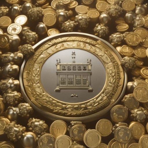 An image featuring a diverse group of people holding hands around a locked treasure chest filled with various cryptocurrencies, symbolizing unity and protection