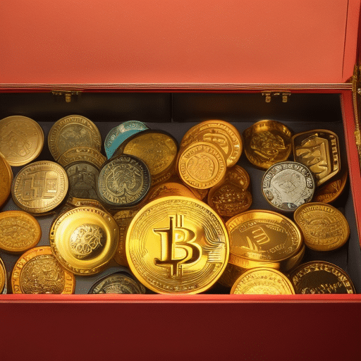 An image showcasing a vibrant, illuminated treasure chest overflowing with a diverse array of digital currencies, radiating a captivating glow that symbolizes the limitless potential and transformative power of your crypto gift