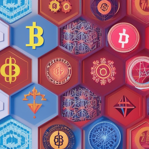 An image of a diverse group of people, each holding a different cryptocurrency symbol, surrounded by a network of blockchain technology