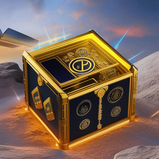 An image showcasing a futuristic, digital treasure chest brimming with various cryptocurrencies, surrounded by holographic keys, smart contracts, and cutting-edge encryption technology, symbolizing the ultimate guide to gifting cryptocurrencies