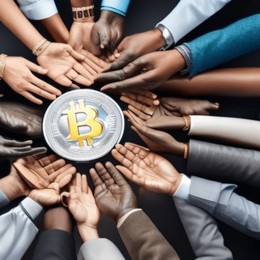 An image showcasing a diverse group of people representing different charitable causes, each holding a unique cryptocurrency symbol in their hands, symbolizing the potential for nonprofits to harness the power of digital currencies